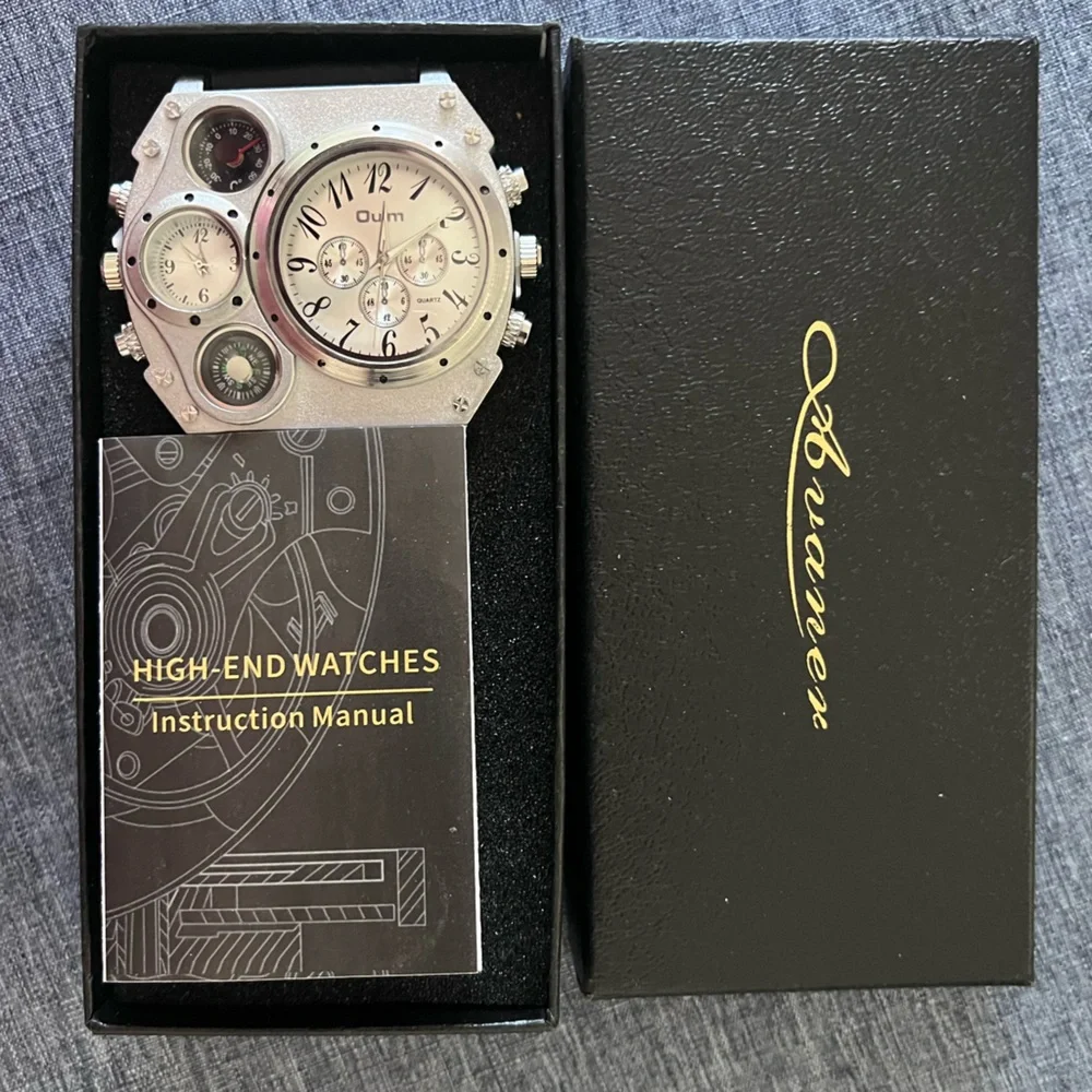 OULM Men’s Watch Silver with All Leather Strap in Black NWT FULL INCLUSION - Picture 15 of 16